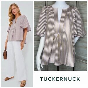 Tuckernuck Pomander Place Finley Flutter Sleeve Lilac + Caramel Stripe top Large